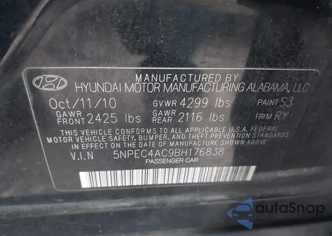 2011 Hyundai Sonata Limited from USA, damaged, VIN 5NPEC4AC9BH176838